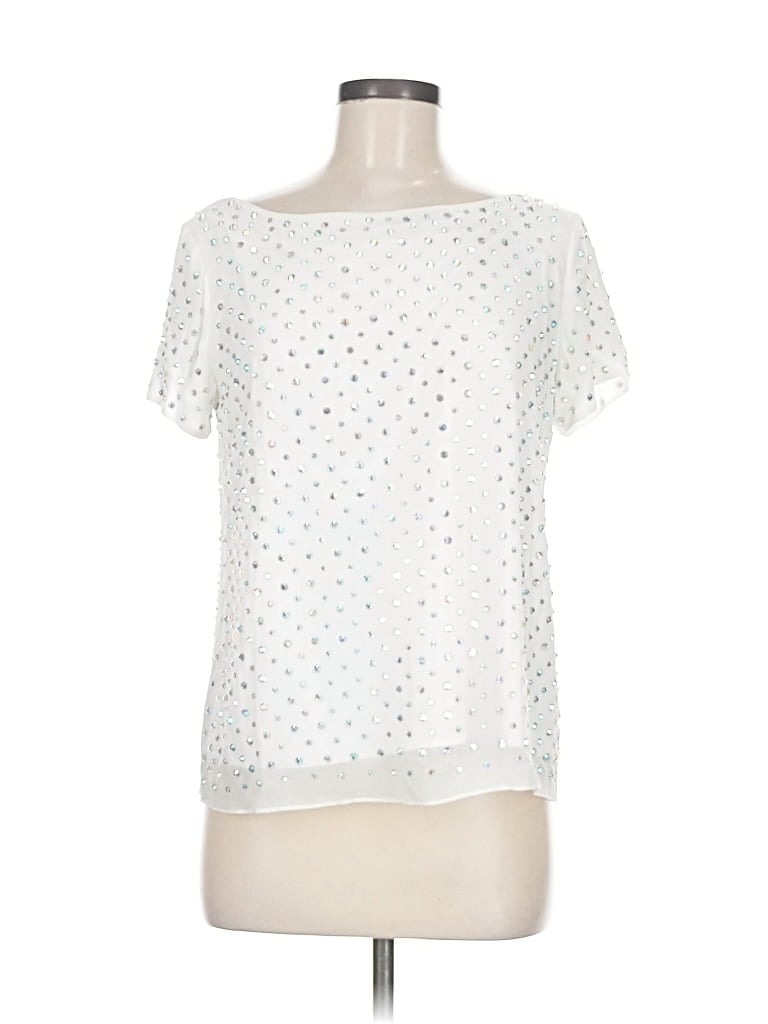 Pre-owned Milly Short Sleeve Silk Top White Square Neckline Tops