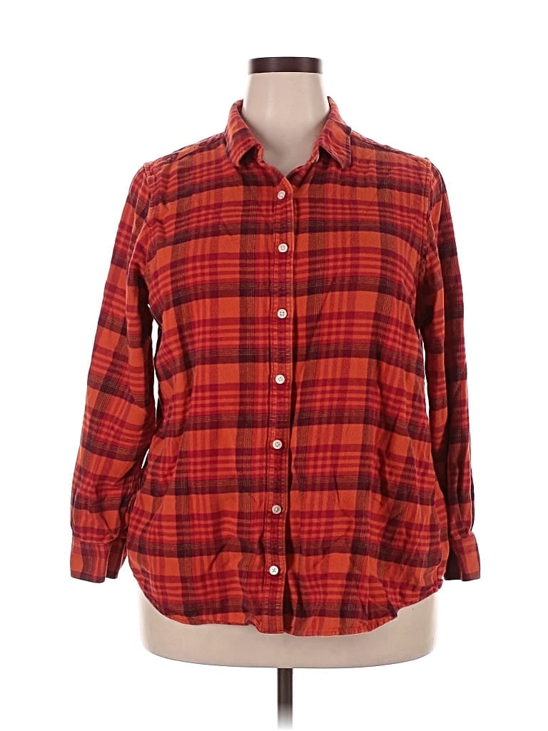 Pre-owned Lands' End Long Sleeve Button Down Shirt In Orange
