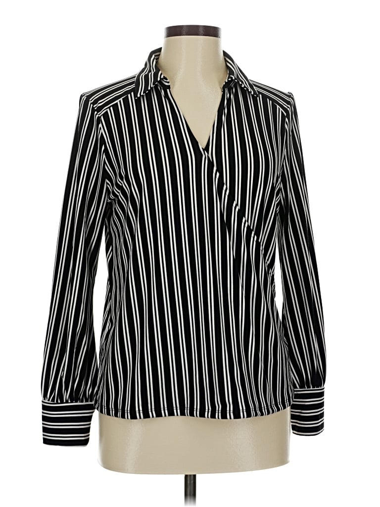 Pre-owned Adrianna Papell Long Sleeve Blouse In Black