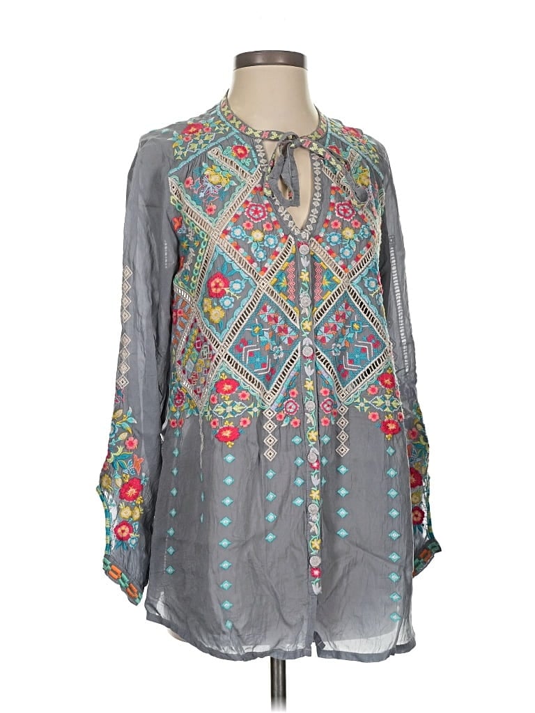 Pre-owned Johnny Was Long Sleeve Blouse In Gray