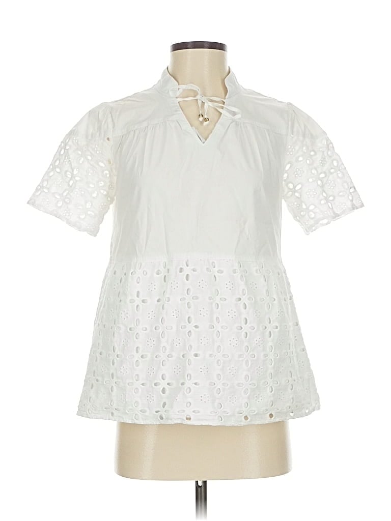 Pre-owned H By Halston Short Sleeve Blouse In White