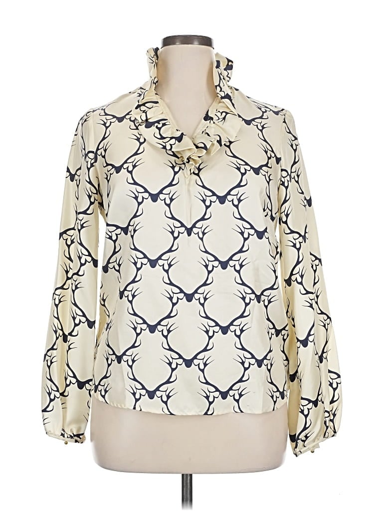 Pre-owned Elizabeth Mckay Long Sleeve Blouse In White