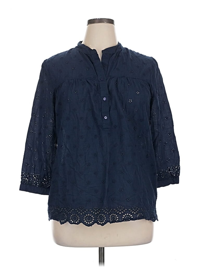 Pre-owned Jennifer & Grace 3/4 Sleeve Blouse In Blue