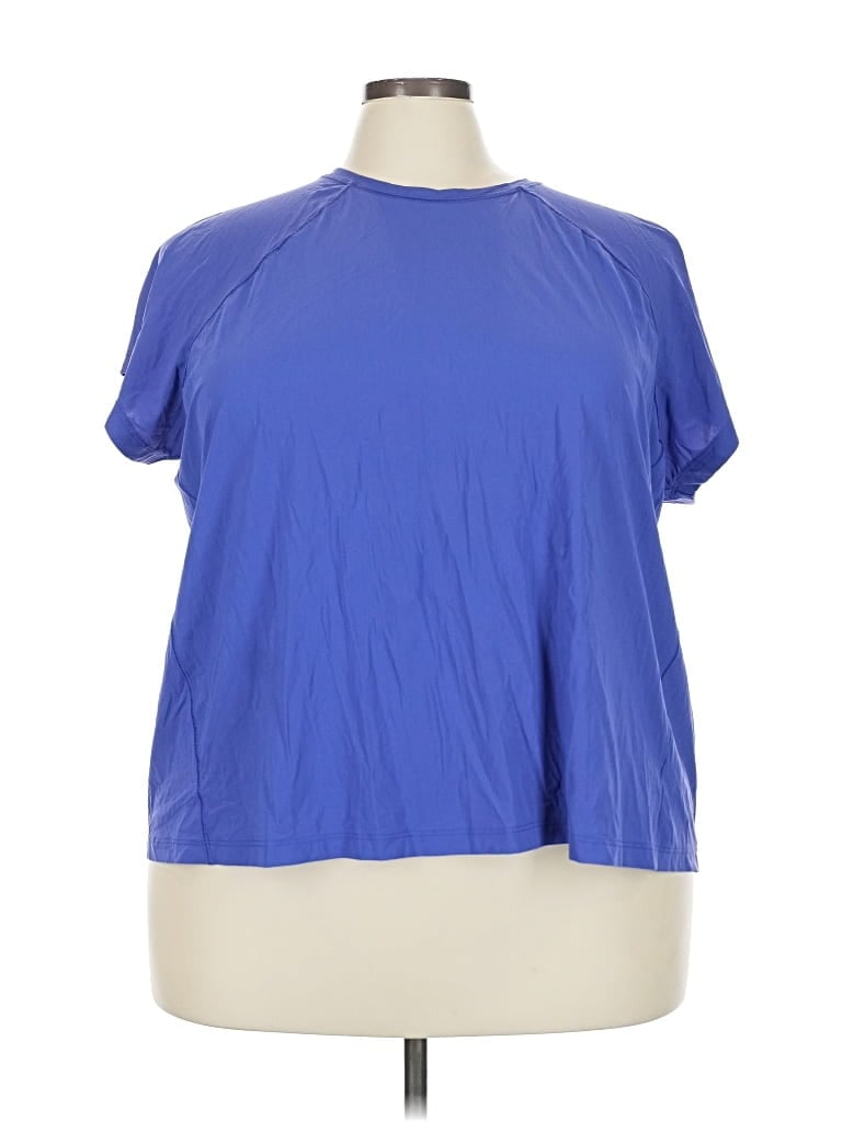 Pre-owned Athleta Short Sleeve Top Blue Mock Neckline Tops