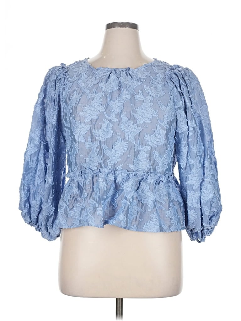 Pre-owned Free People 3/4 Sleeve Blouse In Blue