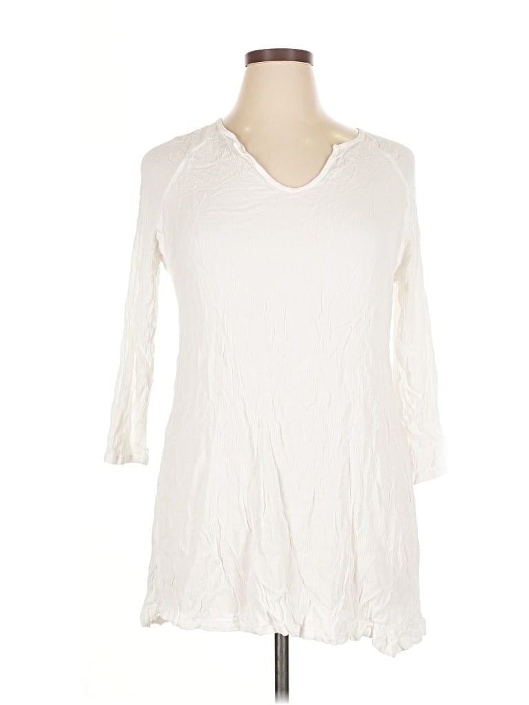 Pre-owned Allen Allen 3/4 Sleeve Top Ivory V Neck Tops In White
