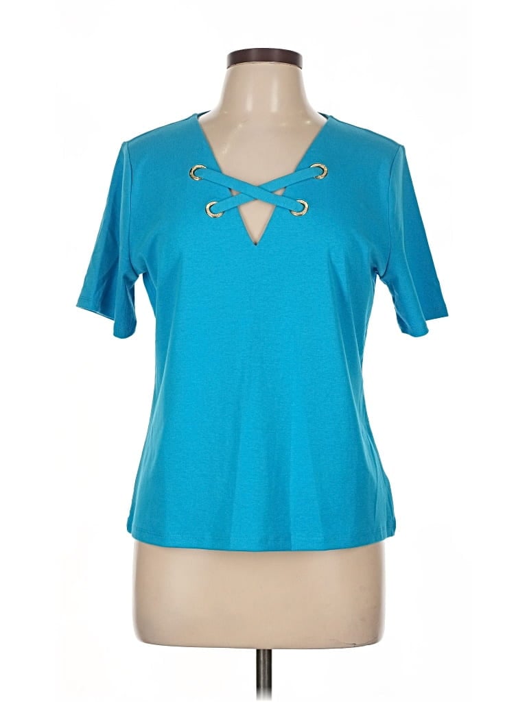 Pre-owned Michael Michael Kors Short Sleeve Top Teal Keyhole Neckline Tops In Blue