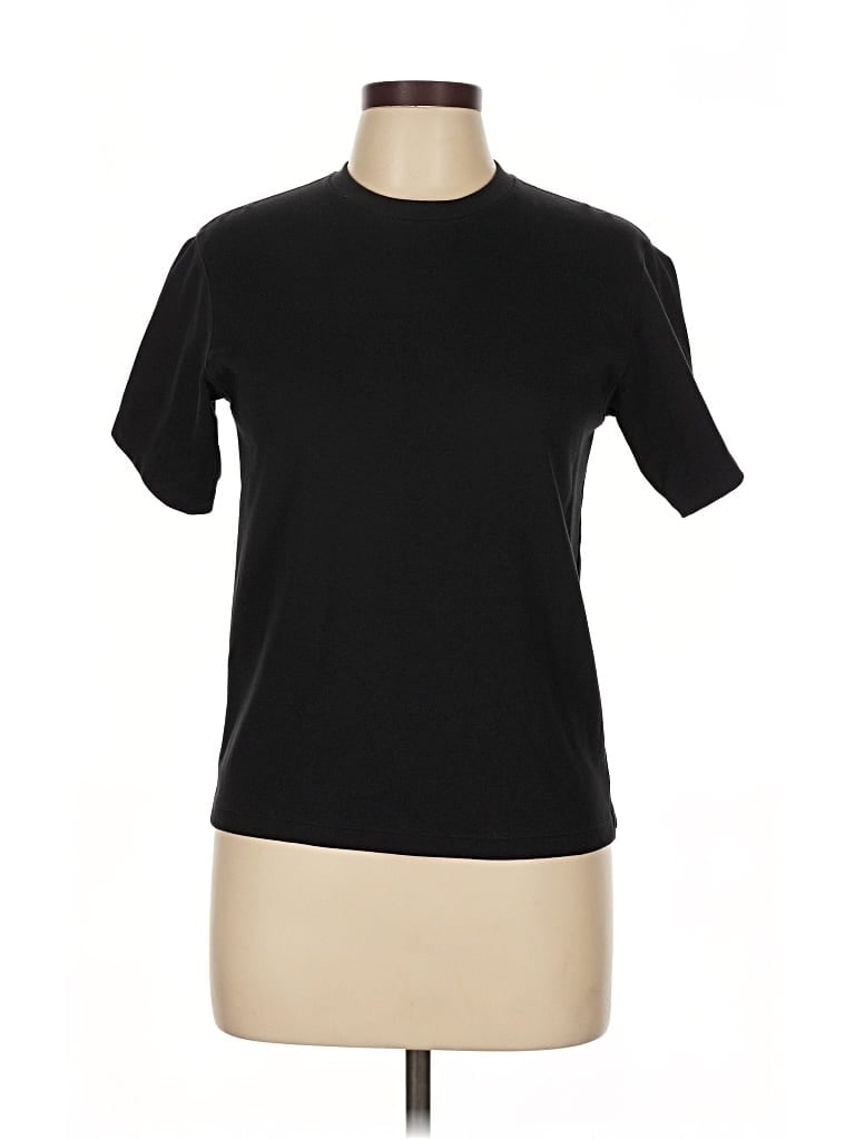 Pre-owned Uniqlo Short Sleeve Top Black Crew Neck Tops