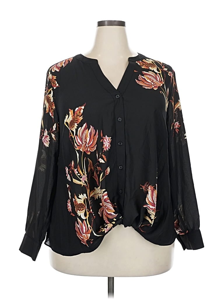 Pre-owned Inc International Concepts Long Sleeve Blouse In Black