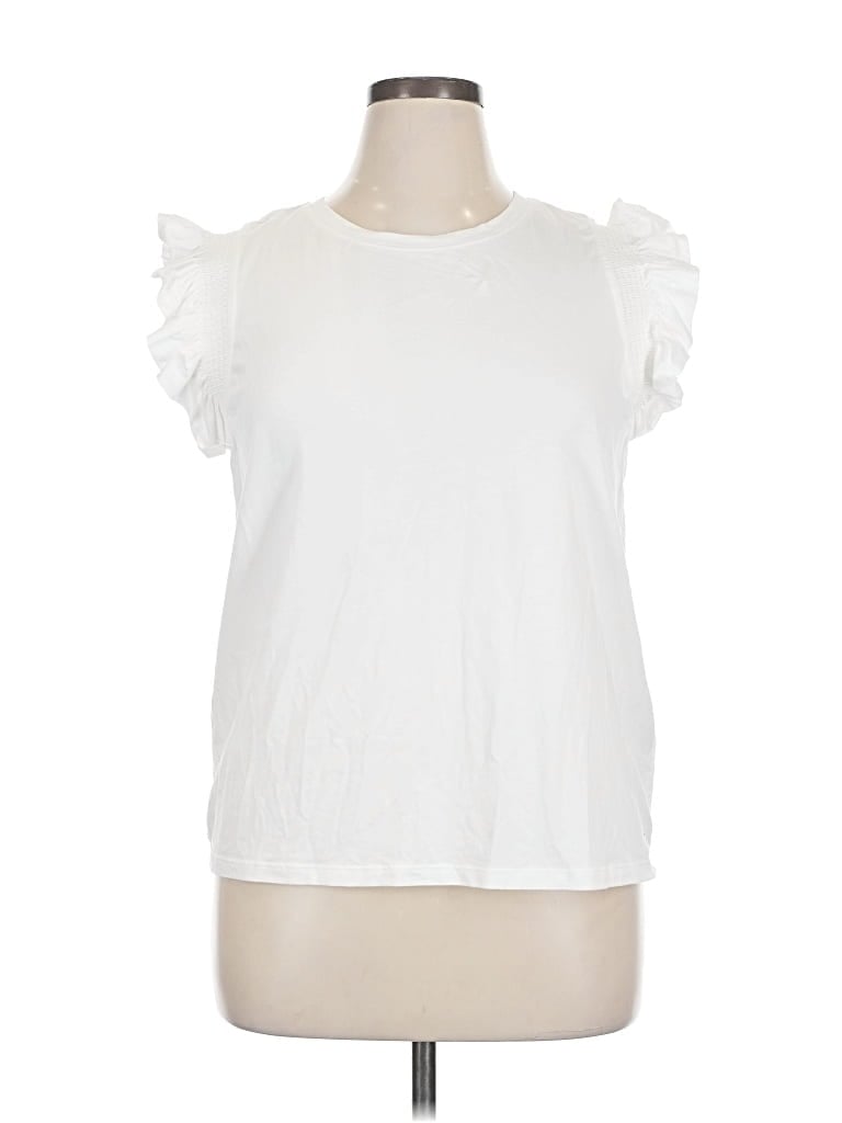 Pre-owned Caslon Short Sleeve Top White Ruffles Neckline Tops