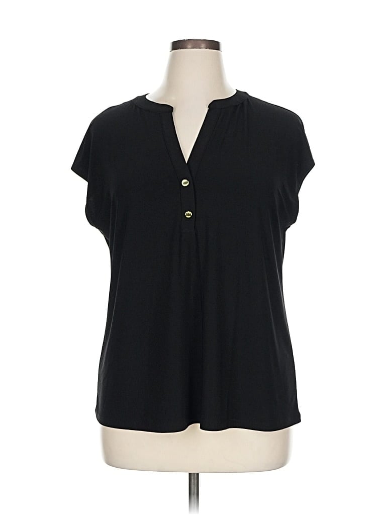 Pre-owned Anne Klein Short Sleeve Blouse In Black