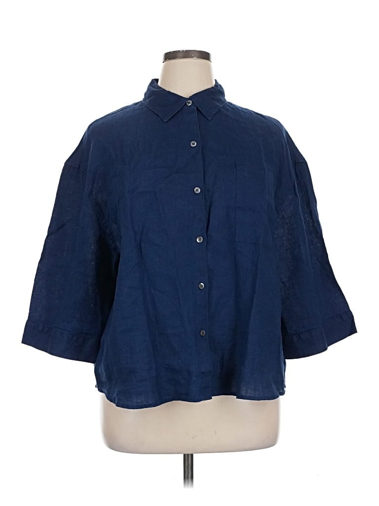 Pre-owned Haven Well Within 3/4 Sleeve Button Down Shirt In Blue