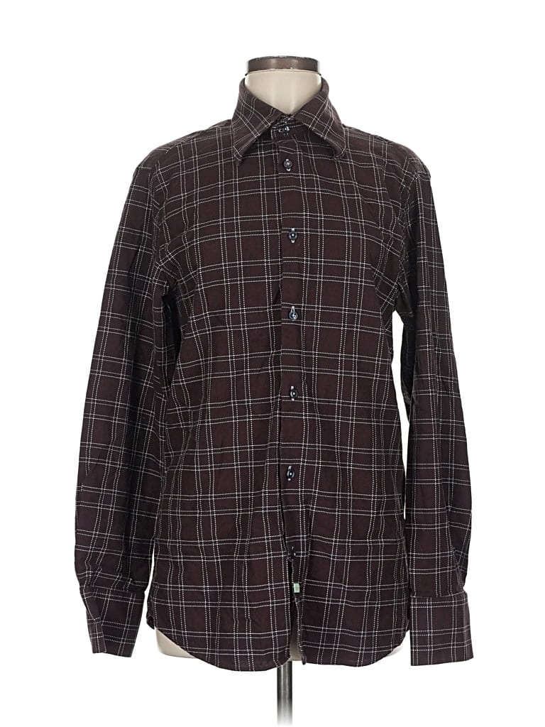 Pre-owned Bamboo Long Sleeve Button Down Shirt In Burgundy