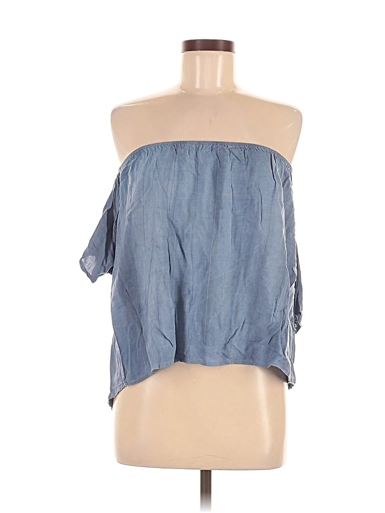 Pre-owned Wasabi + Mint Sleeveless Top Blue Strapless Neckline Tops
