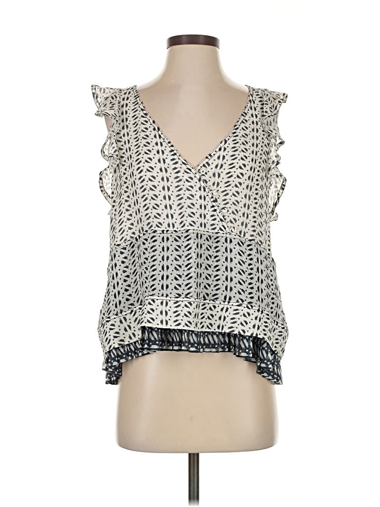 Pre-owned Tanya Taylor Sleeveless Silk Top Ivory Plunge Neckline Tops In White