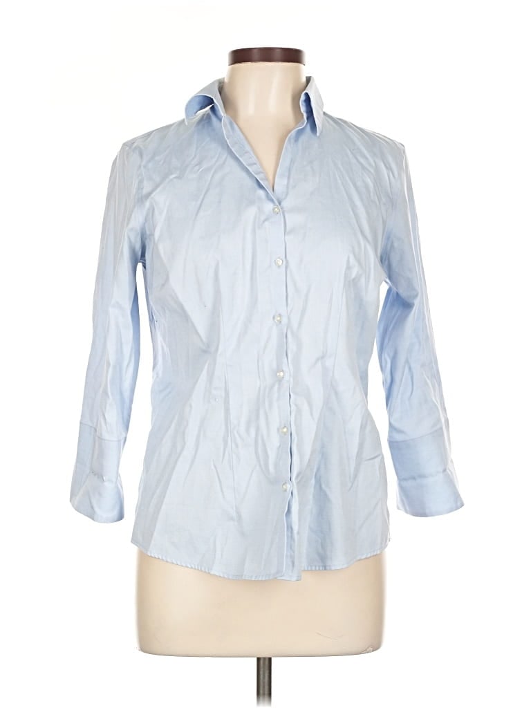 Pre-owned Lands' End 3/4 Sleeve Button Down Shirt In Blue