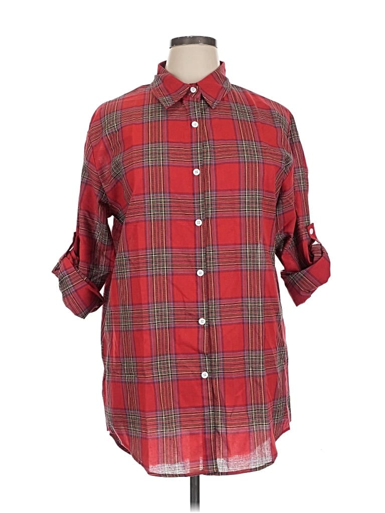 Pre-owned Unbranded 3/4 Sleeve Button Down Shirt In Red