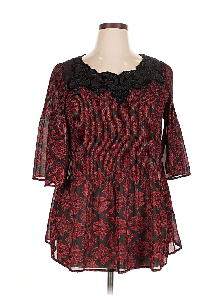 Pre-owned Catherines 3/4 Sleeve Blouse In Burgundy