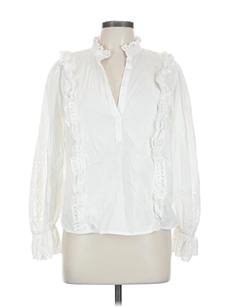 Pre-owned Maeve By Anthropologie Long Sleeve Blouse In White