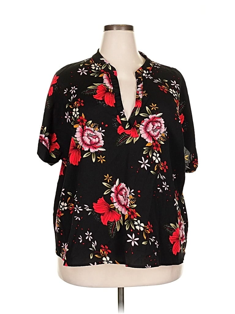 Pre-owned Shein Curve Short Sleeve Blouse In Black