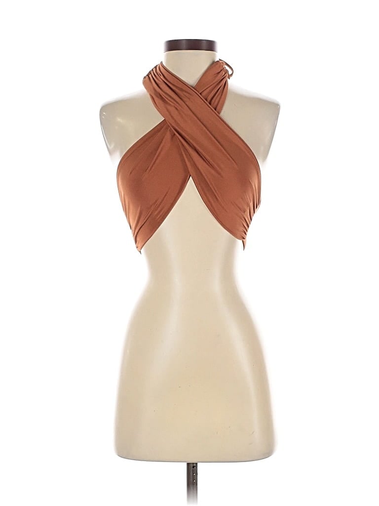 Pre-owned Blue Blush Tank Top Brown Halter Neckline Tops