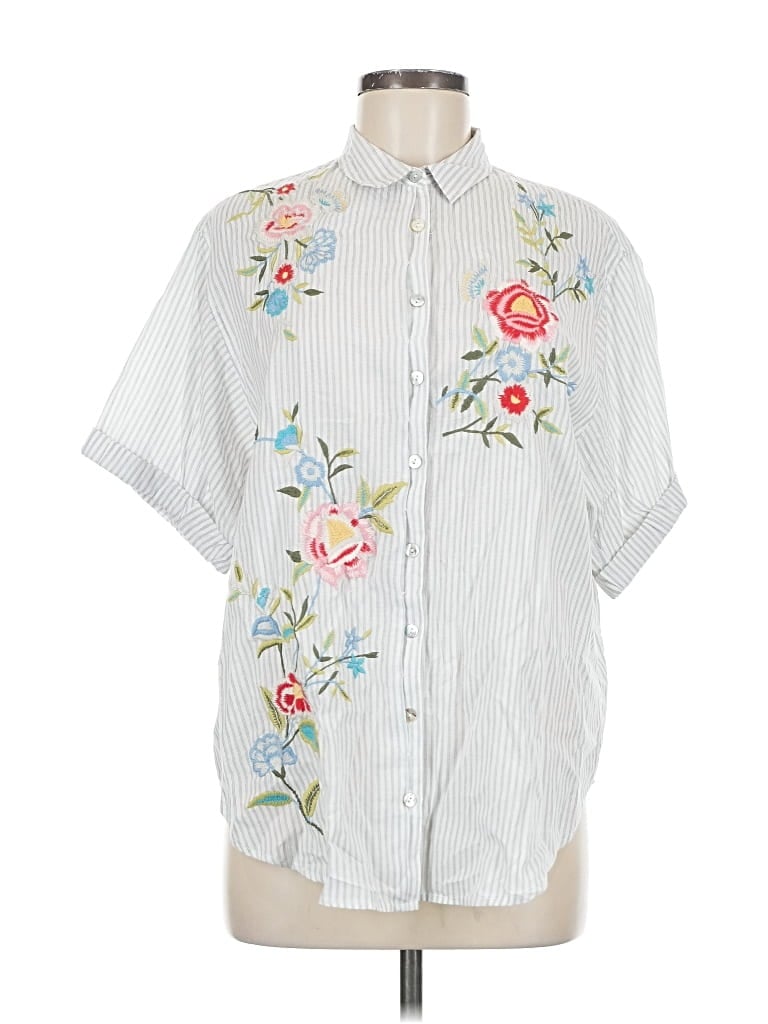 Pre-owned Athleta Short Sleeve Button Down Shirt In White