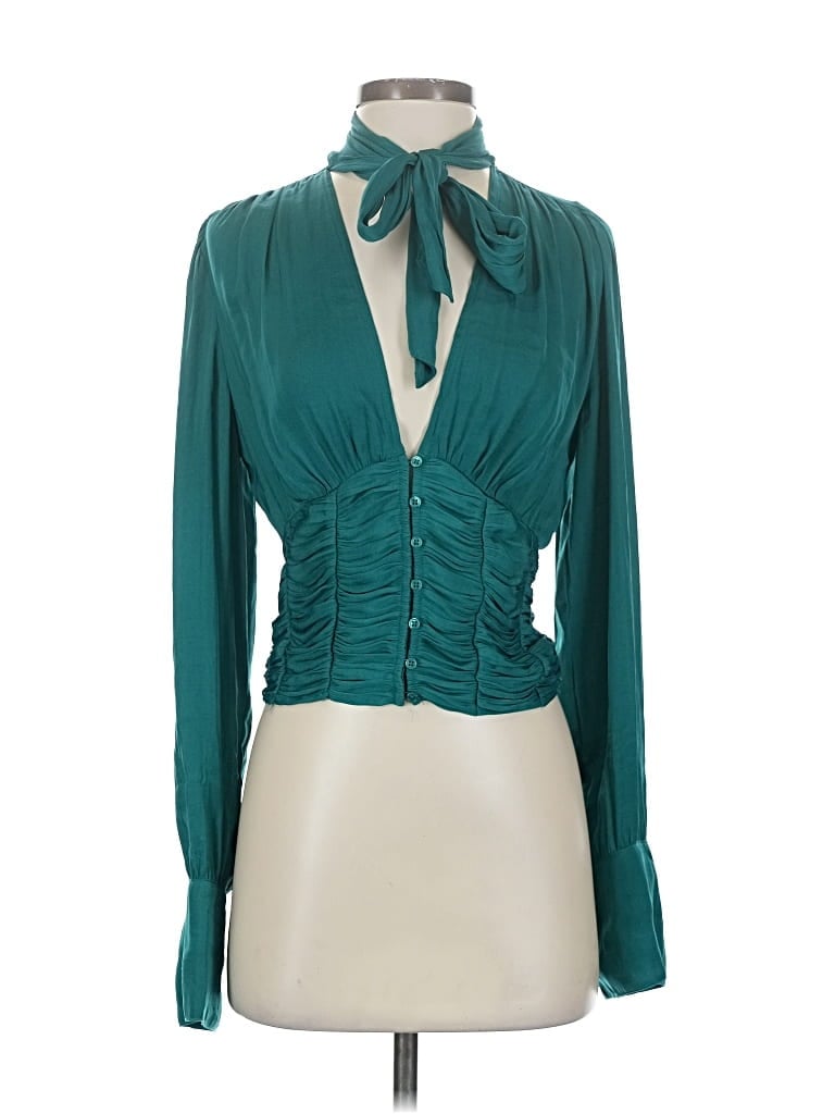 Pre-owned Free People Long Sleeve Blouse In Blue