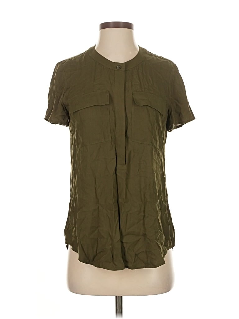Pre-owned Theory Short Sleeve Blouse In Green