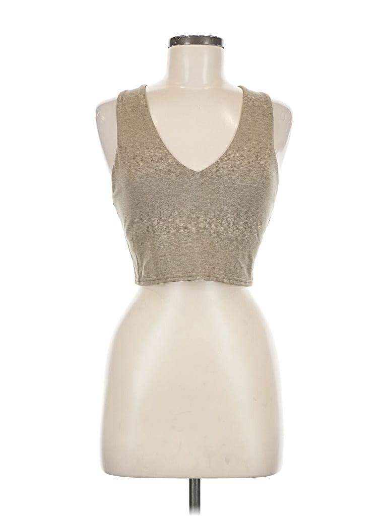 Pre-owned Quince Tank Top Tan Plunge Neckline Tops In Brown