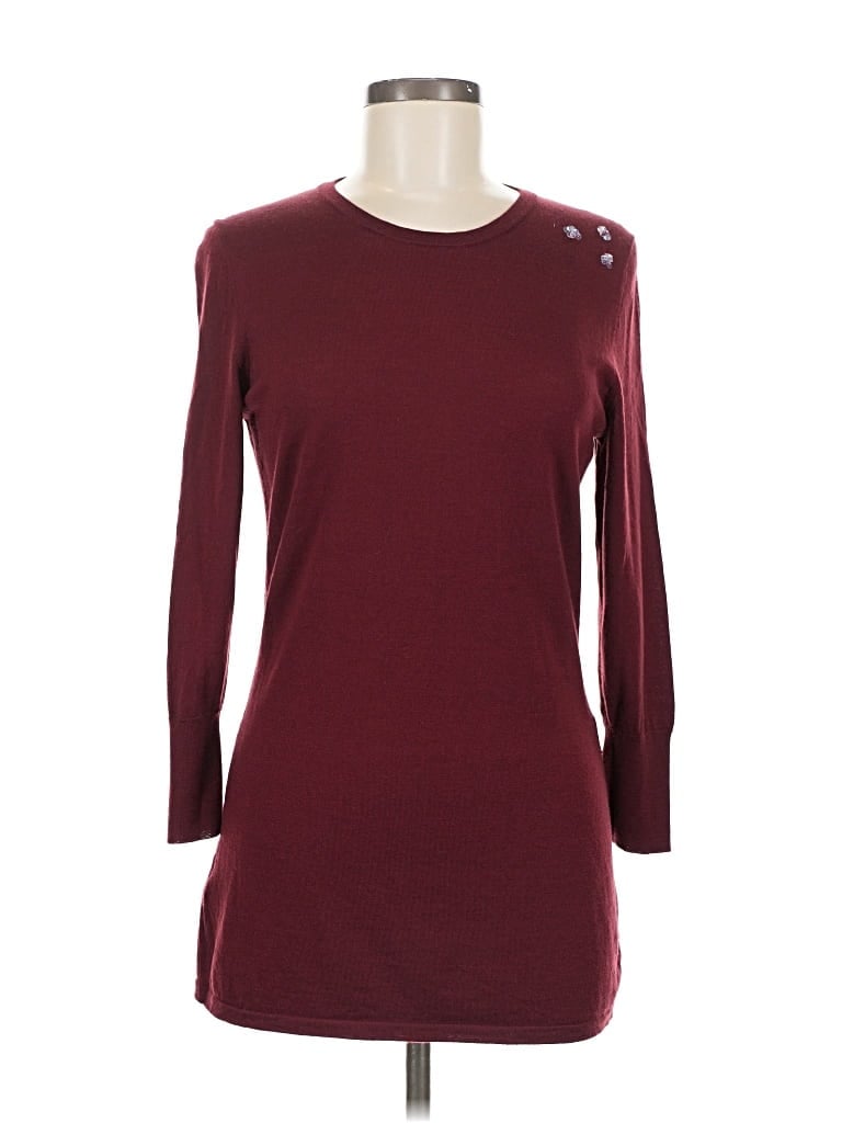 Pre-owned Lafayette 148 3/4 Sleeve T-shirt In Burgundy