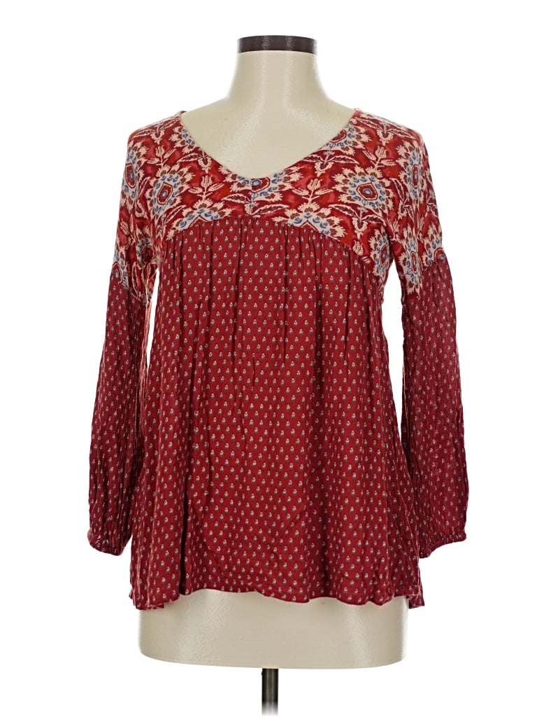 Pre-owned Fatface Long Sleeve Blouse In Red
