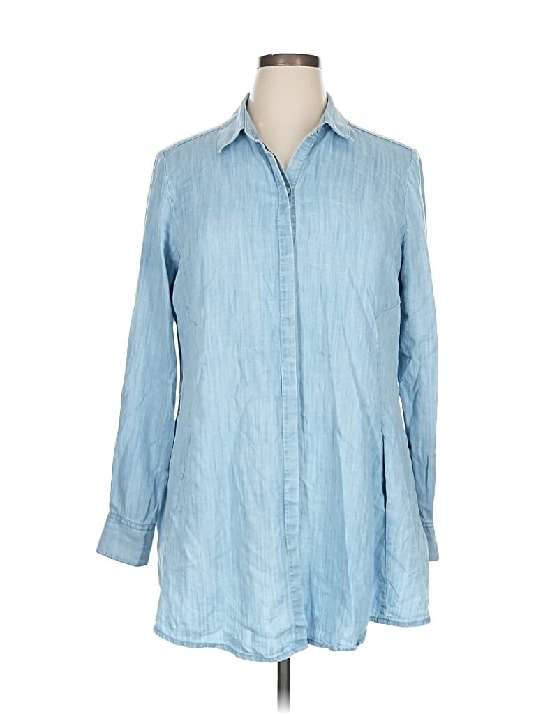 Pre-owned Foxcroft 3/4 Sleeve Button Down Shirt In Blue