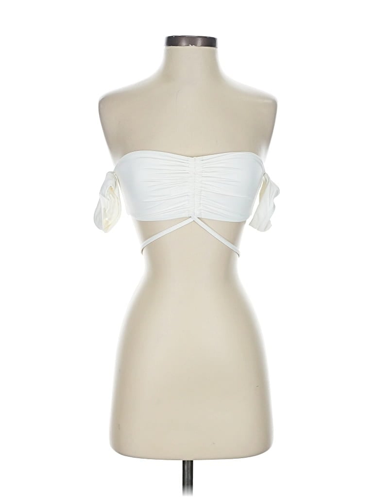 Pre-owned Frankies Bikinis Sleeveless Top White Strapless Neckline Tops