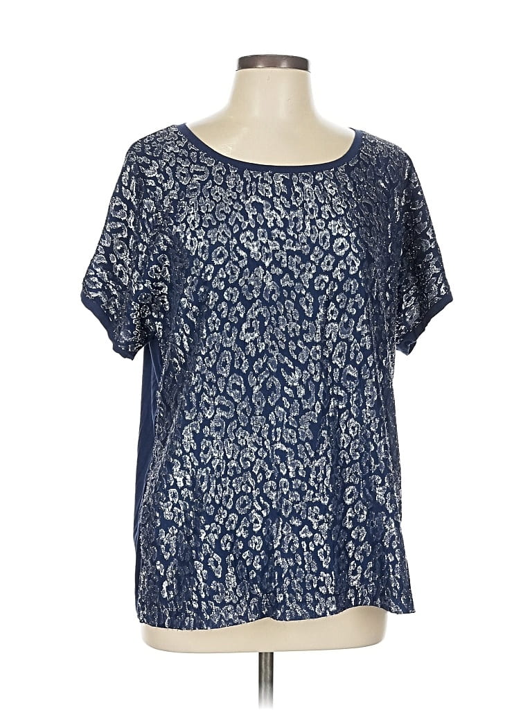 Pre-owned Zenergy By Chico's Short Sleeve Blouse In Blue