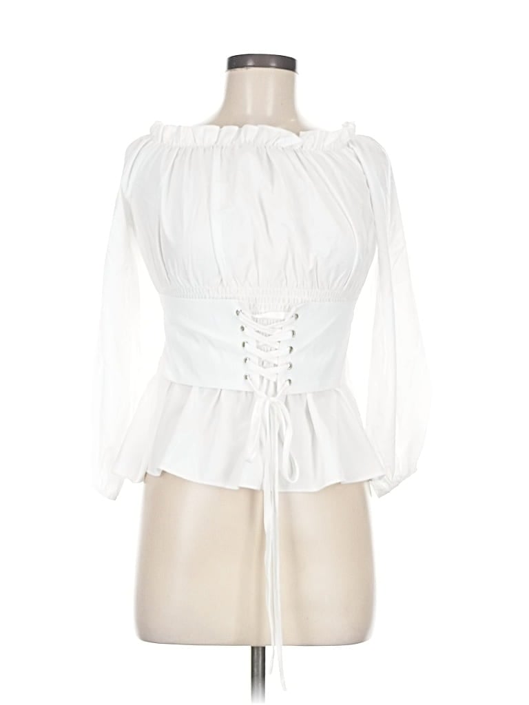 Pre-owned Chicme 3/4 Sleeve Blouse In White