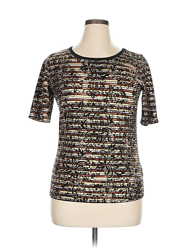 Pre-owned Lularoe Short Sleeve Top Gold Metallic Pattern Keyhole Neckline Tops