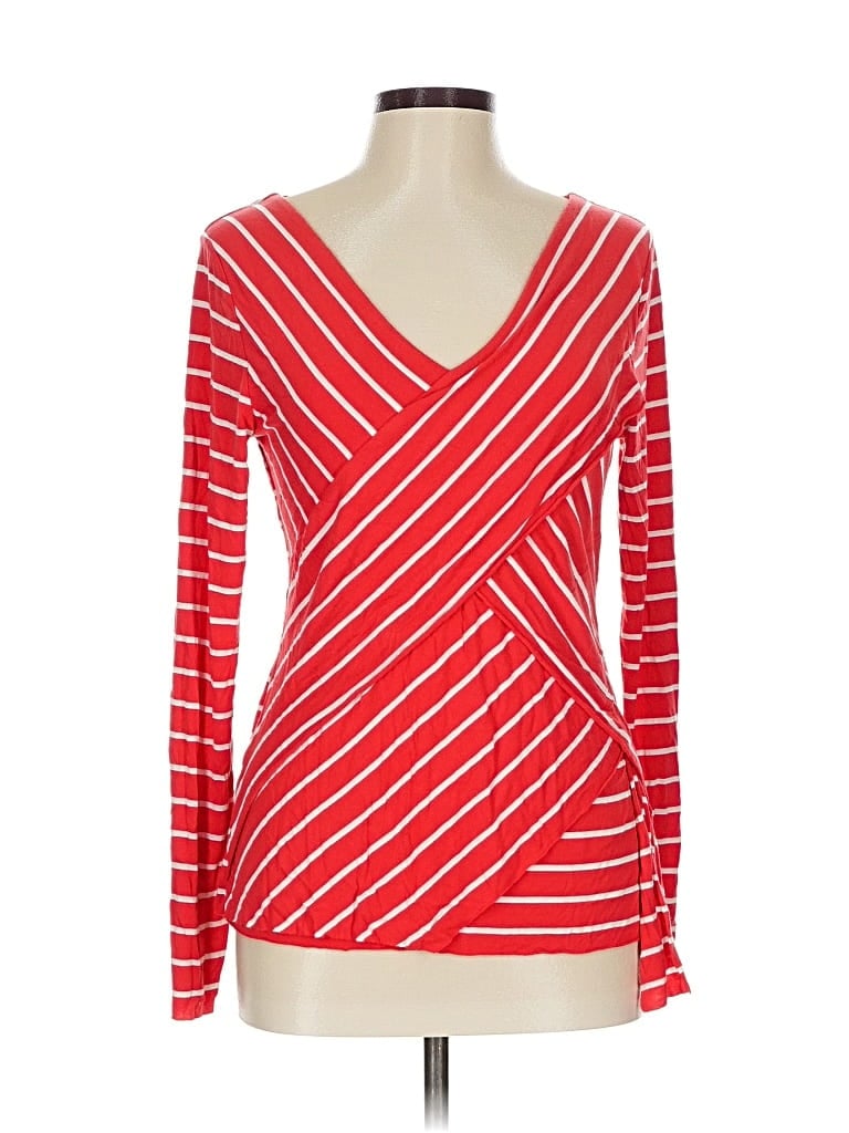 Pre-owned Vince Camuto Long Sleeve Top Red Plunge Neckline Tops