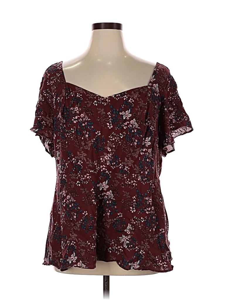 Pre-owned Torrid Short Sleeve Blouse In Burgundy
