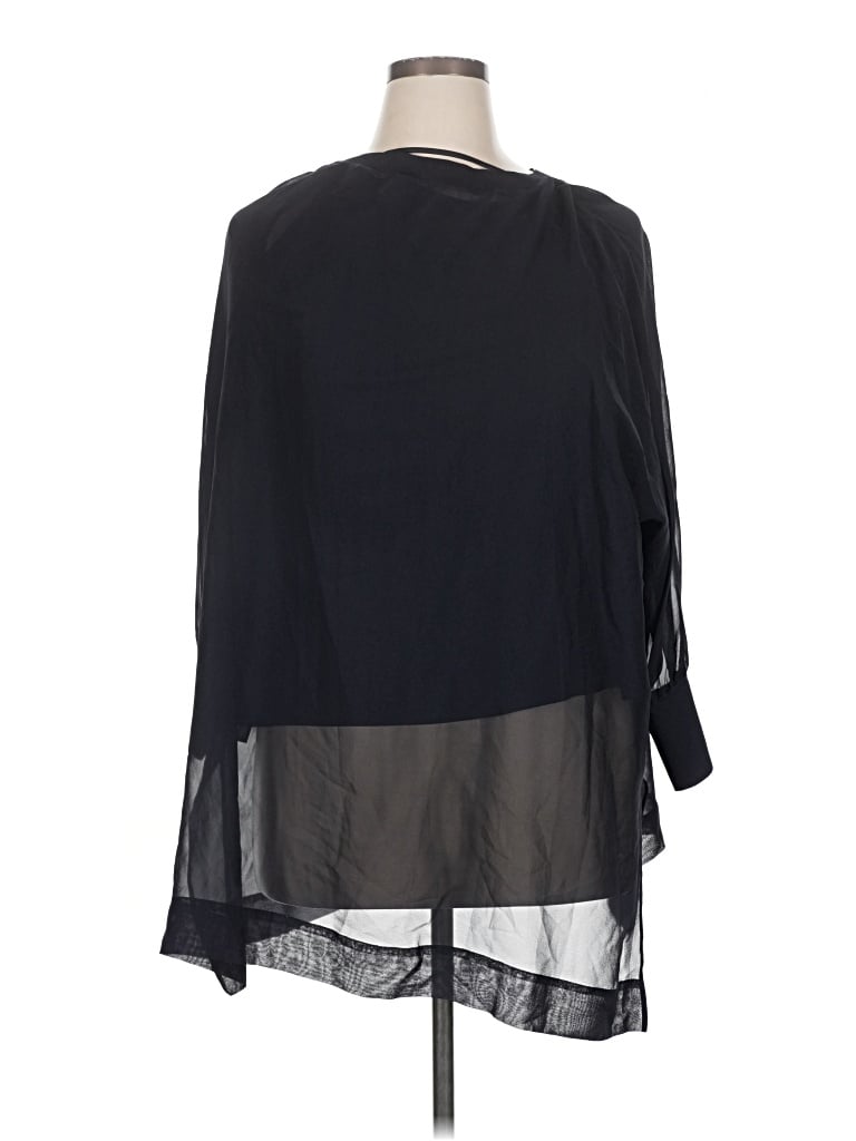 Pre-owned Lafayette 148 3/4 Sleeve Silk Top Black One Shoulder Neckline Tops