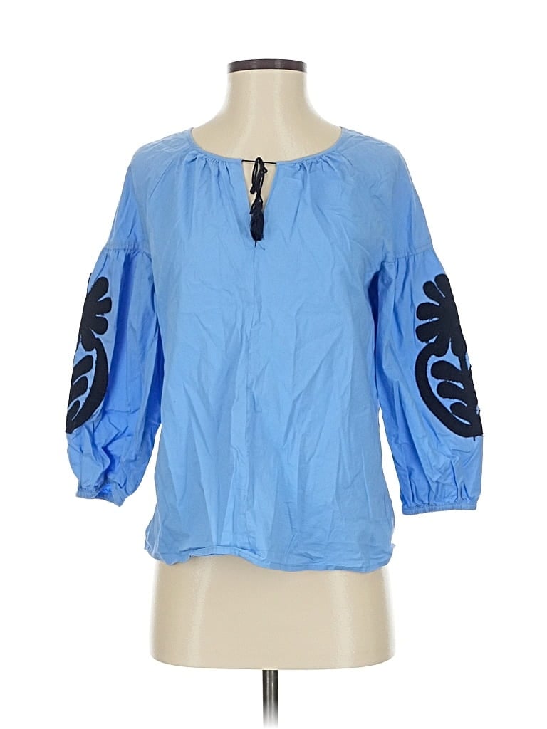 Pre-owned J.crew Factory Store 3/4 Sleeve Blouse In Blue