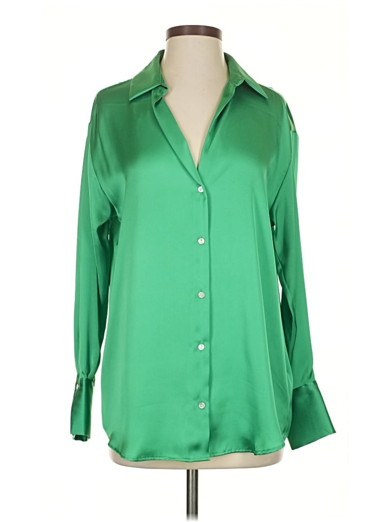 Pre-owned Zara Long Sleeve Blouse In Green