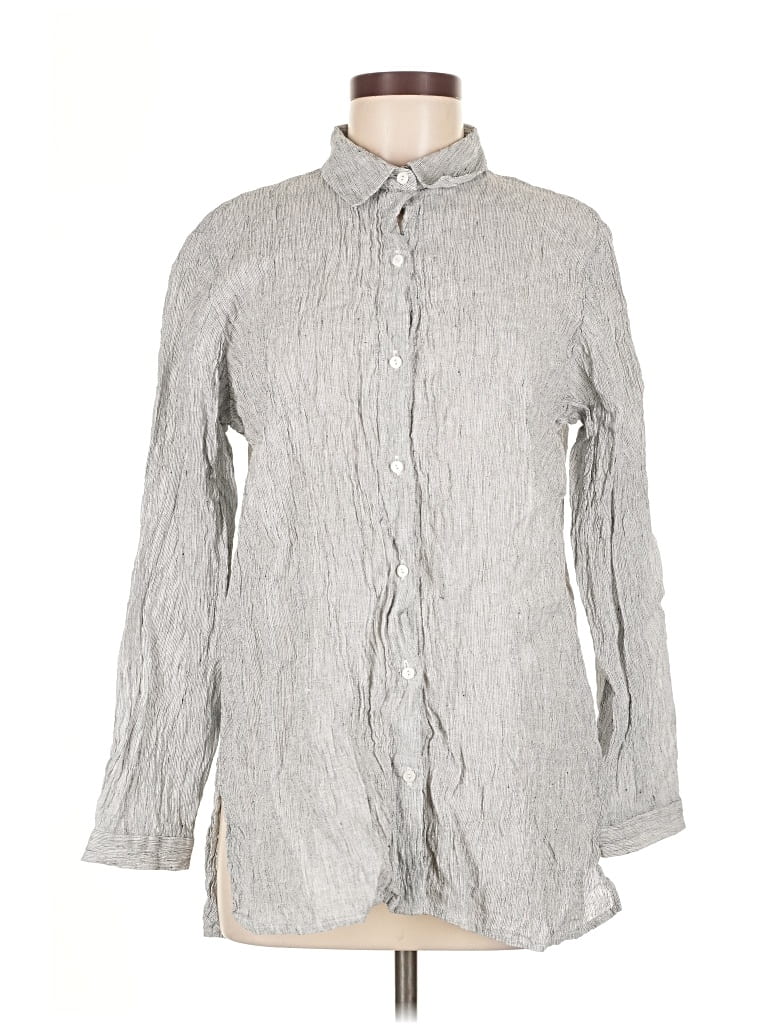 Pre-owned Eileen Fisher Long Sleeve Button Down Shirt In Gray