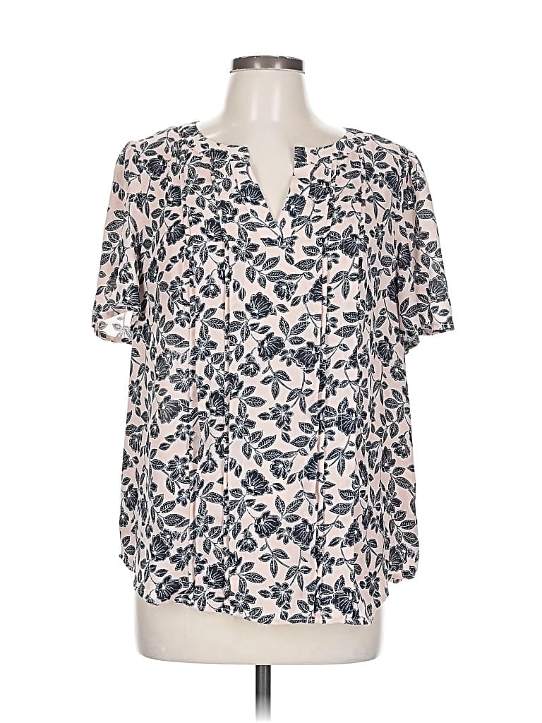 Pre-owned Liz Claiborne Short Sleeve Blouse In White