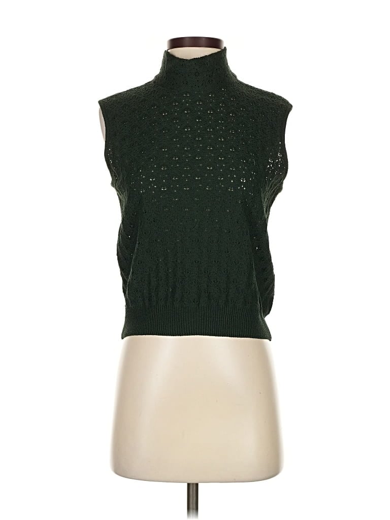Pre-owned St. John Collection By Marie Gray Sleeveless Top Green Turtleneck Tops