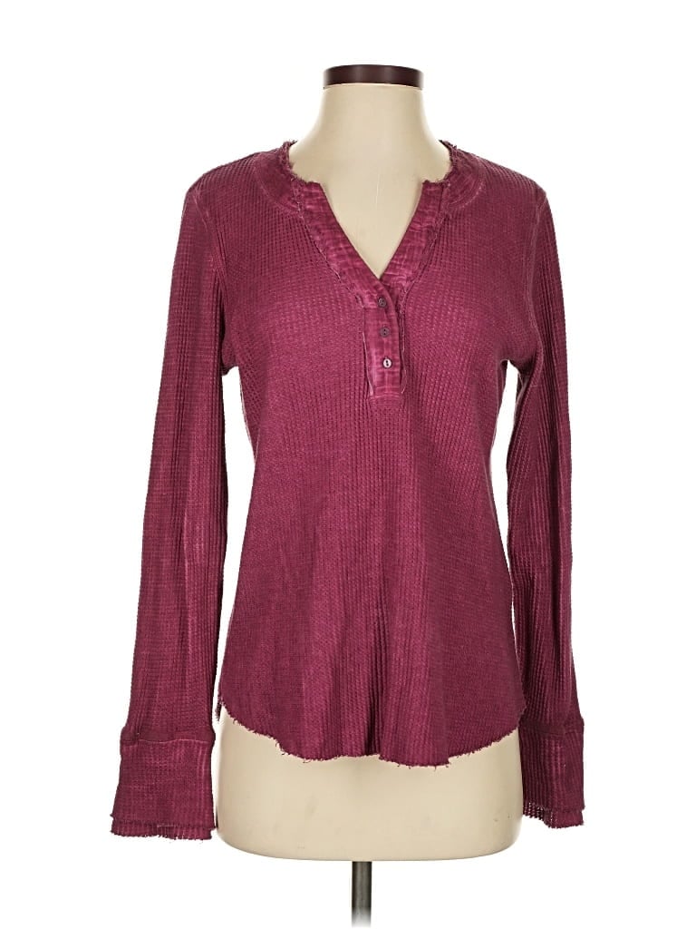 Pre-owned Tribal Jeans Long Sleeve Henley Shirt In Burgundy