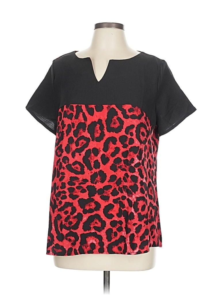 Pre-owned Shein Curve Short Sleeve Blouse In Red