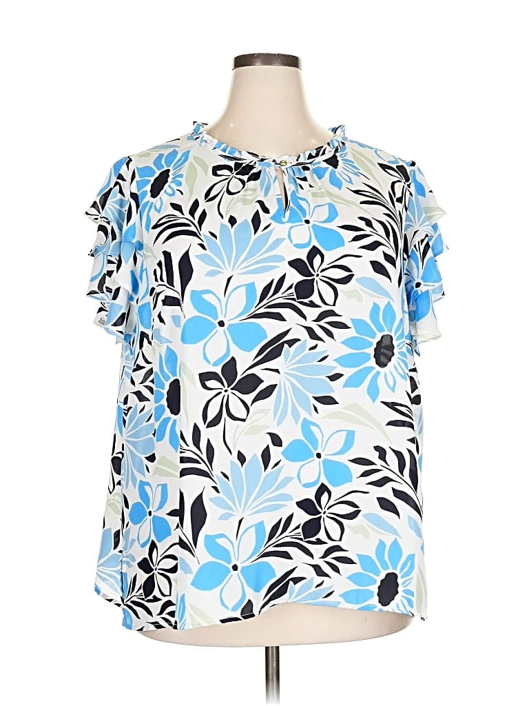 Pre-owned Liz Claiborne Short Sleeve Blouse In Blue