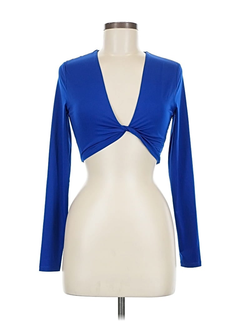 Pre-owned Afrm Long Sleeve Top Blue Plunge Neckline Tops