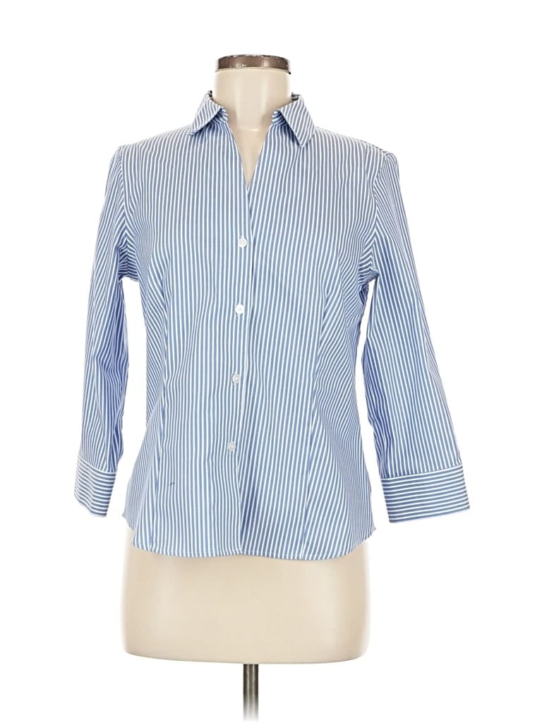 Pre-owned Anne Klein 3/4 Sleeve Button Down Shirt In Blue