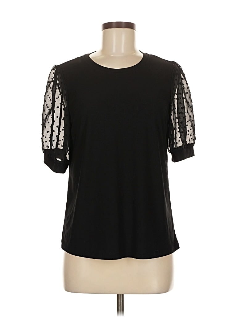 Pre-owned Cece Short Sleeve Top Black Cold Shoulder Neckline Tops